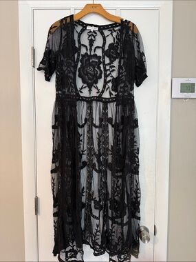 Woven Heart Black Sheer Embroidered Swim Coverup